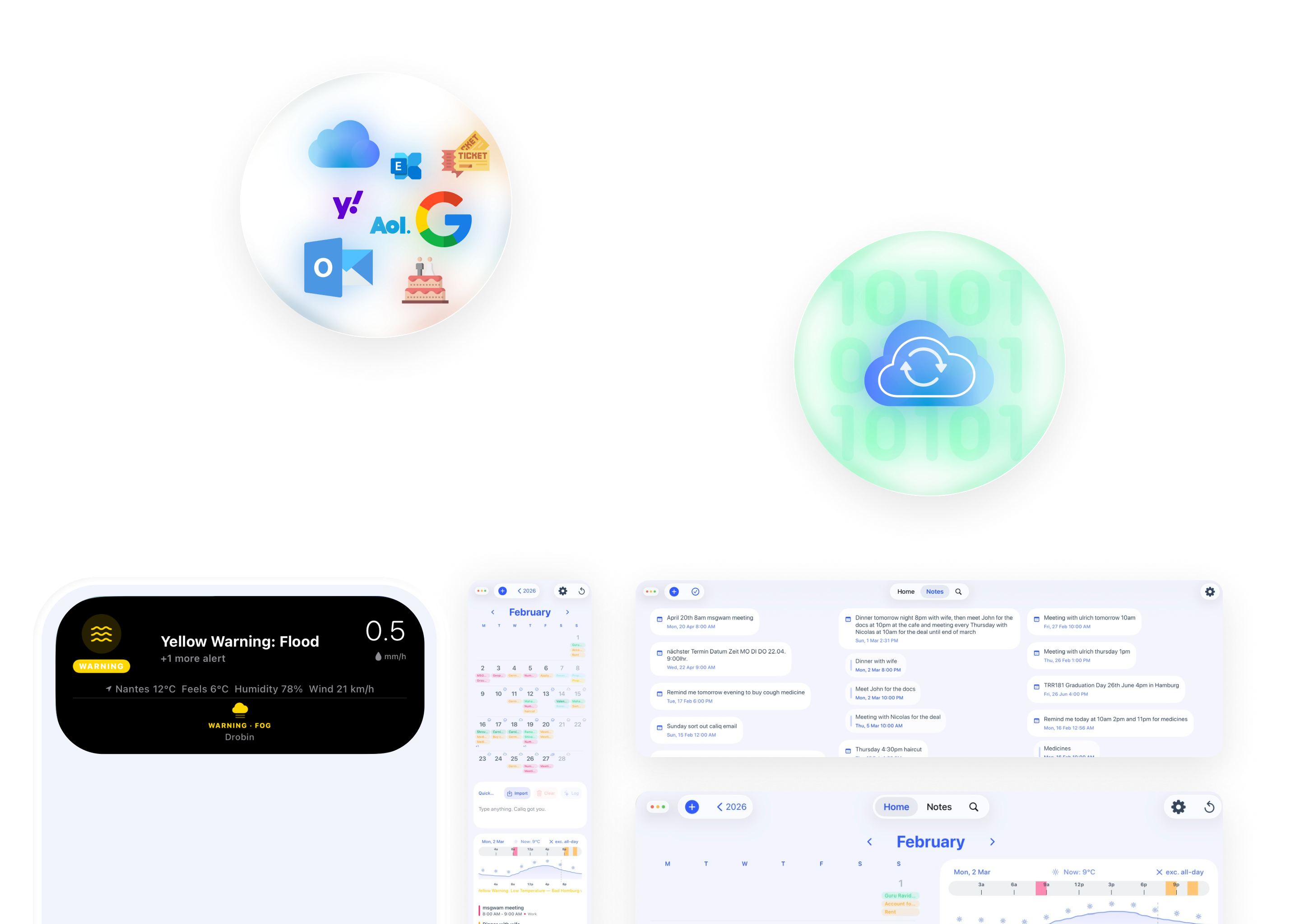 Multi-calendar support with secure account-based sync across devices